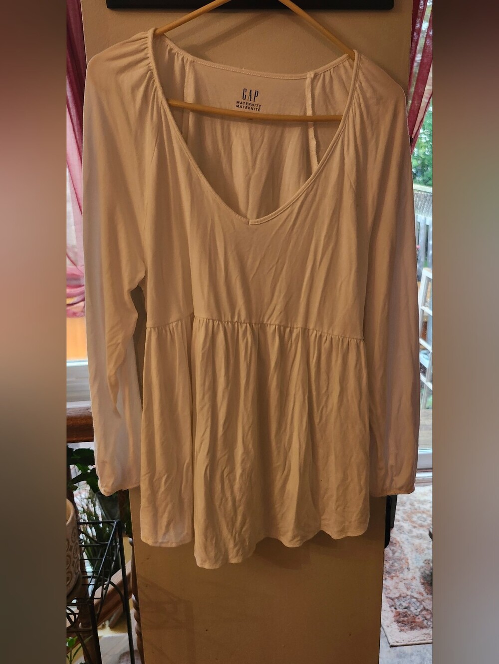 GAP Cream Long-Sleeve Peplum Tunic, Maternity
